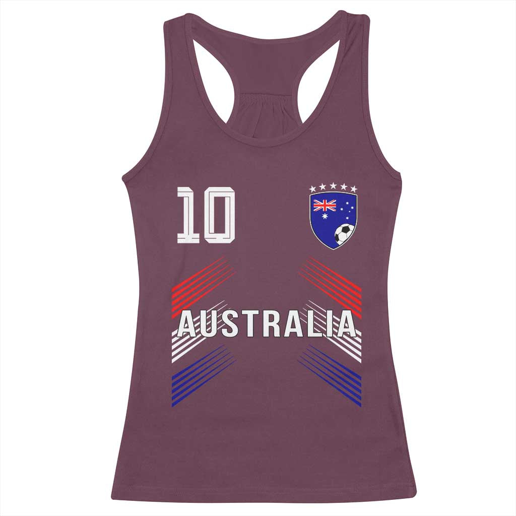 Australia Soccer Sports Graphic Number 10 Jersey Style Racerback Tank Top Proud Australian Football Fans Game Day Pride TS02 Maroon Print Your Wear