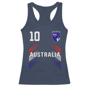 Australia Soccer Sports Graphic Number 10 Jersey Style Racerback Tank Top Proud Australian Football Fans Game Day Pride TS02 Navy Print Your Wear
