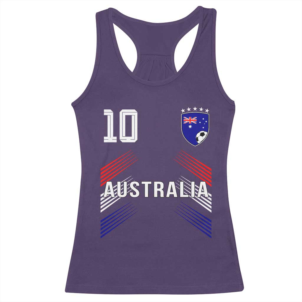 Australia Soccer Sports Graphic Number 10 Jersey Style Racerback Tank Top Proud Australian Football Fans Game Day Pride TS02 Purple Print Your Wear