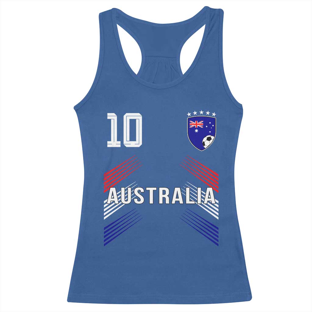 Australia Soccer Sports Graphic Number 10 Jersey Style Racerback Tank Top Proud Australian Football Fans Game Day Pride TS02 Royal Blue Print Your Wear