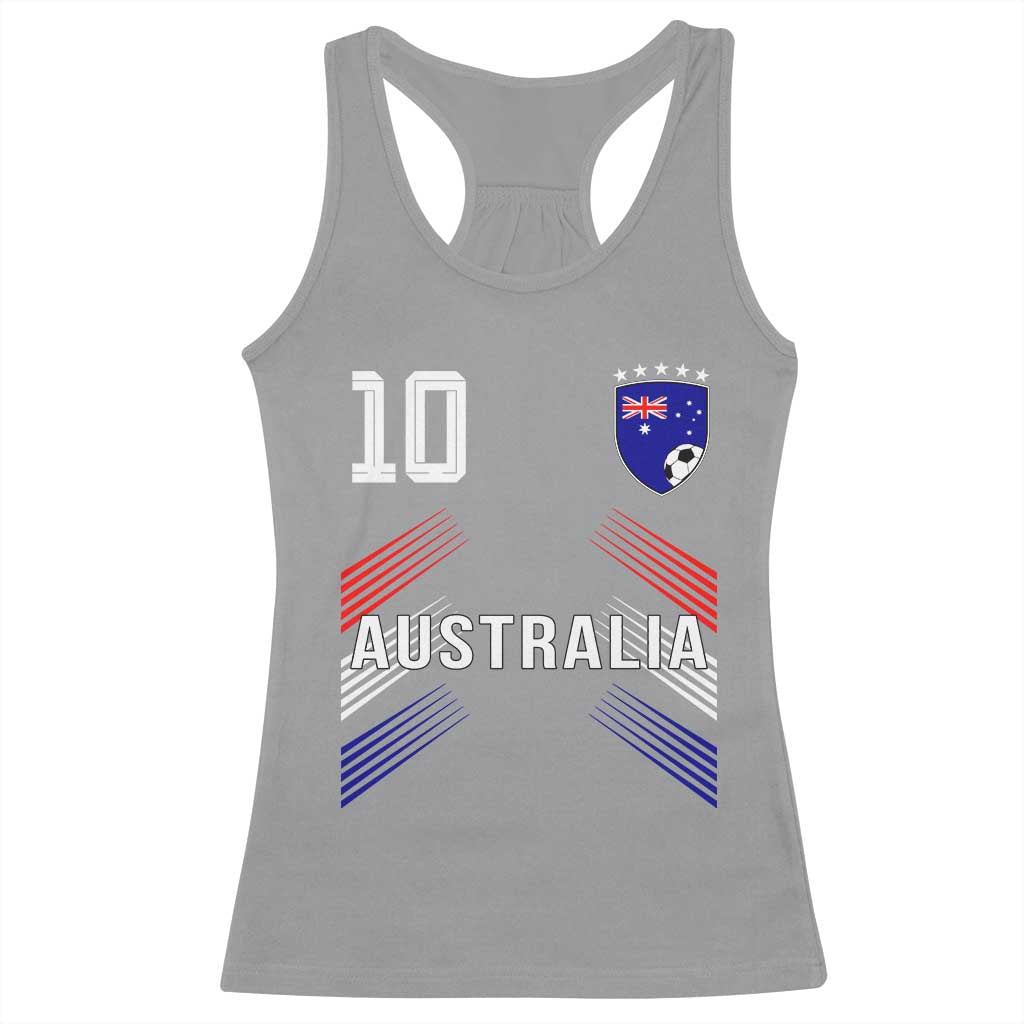Australia Soccer Sports Graphic Number 10 Jersey Style Racerback Tank Top Proud Australian Football Fans Game Day Pride TS02 Sport Gray Print Your Wear