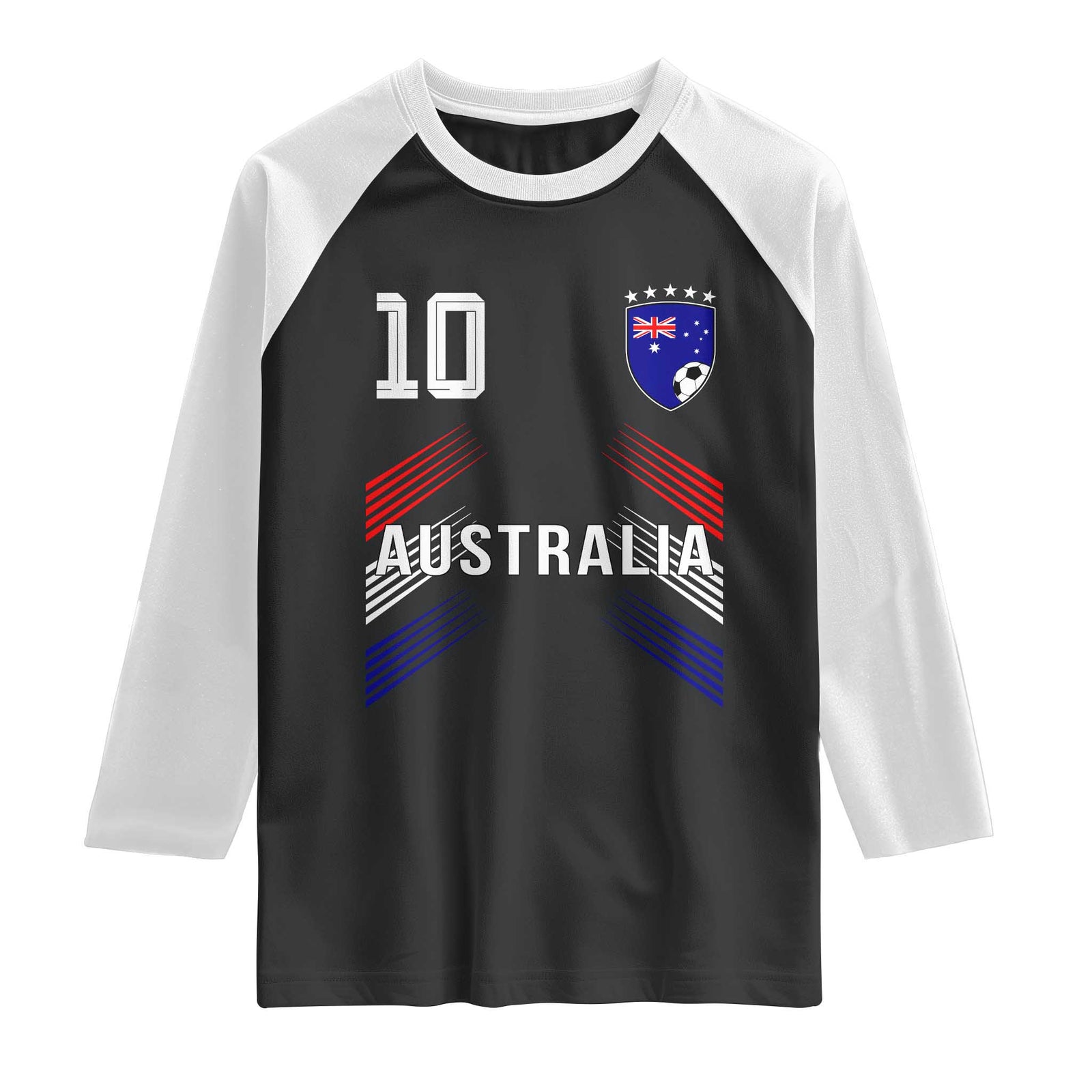 Australia Soccer Sports Graphic Number 10 Jersey Style Raglan Shirt Proud Australian Football Fans Game Day Pride TS02 Black White Print Your Wear