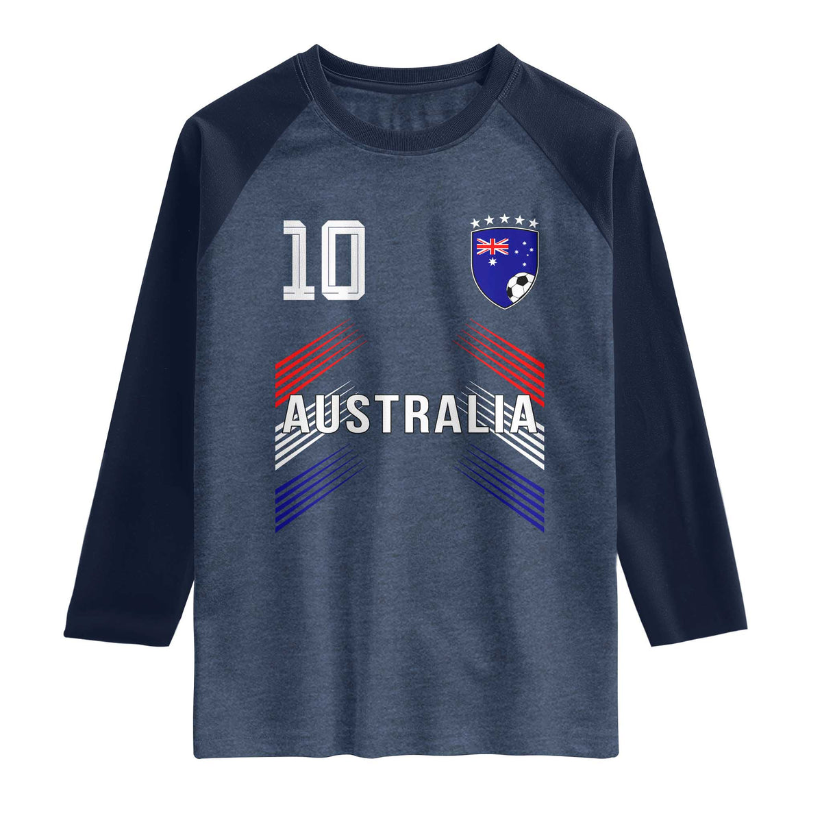 Australia Soccer Sports Graphic Number 10 Jersey Style Raglan Shirt Proud Australian Football Fans Game Day Pride TS02 Heather Denim Navy Print Your Wear