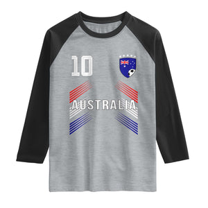 Australia Soccer Sports Graphic Number 10 Jersey Style Raglan Shirt Proud Australian Football Fans Game Day Pride TS02 Heather Gray Black Print Your Wear