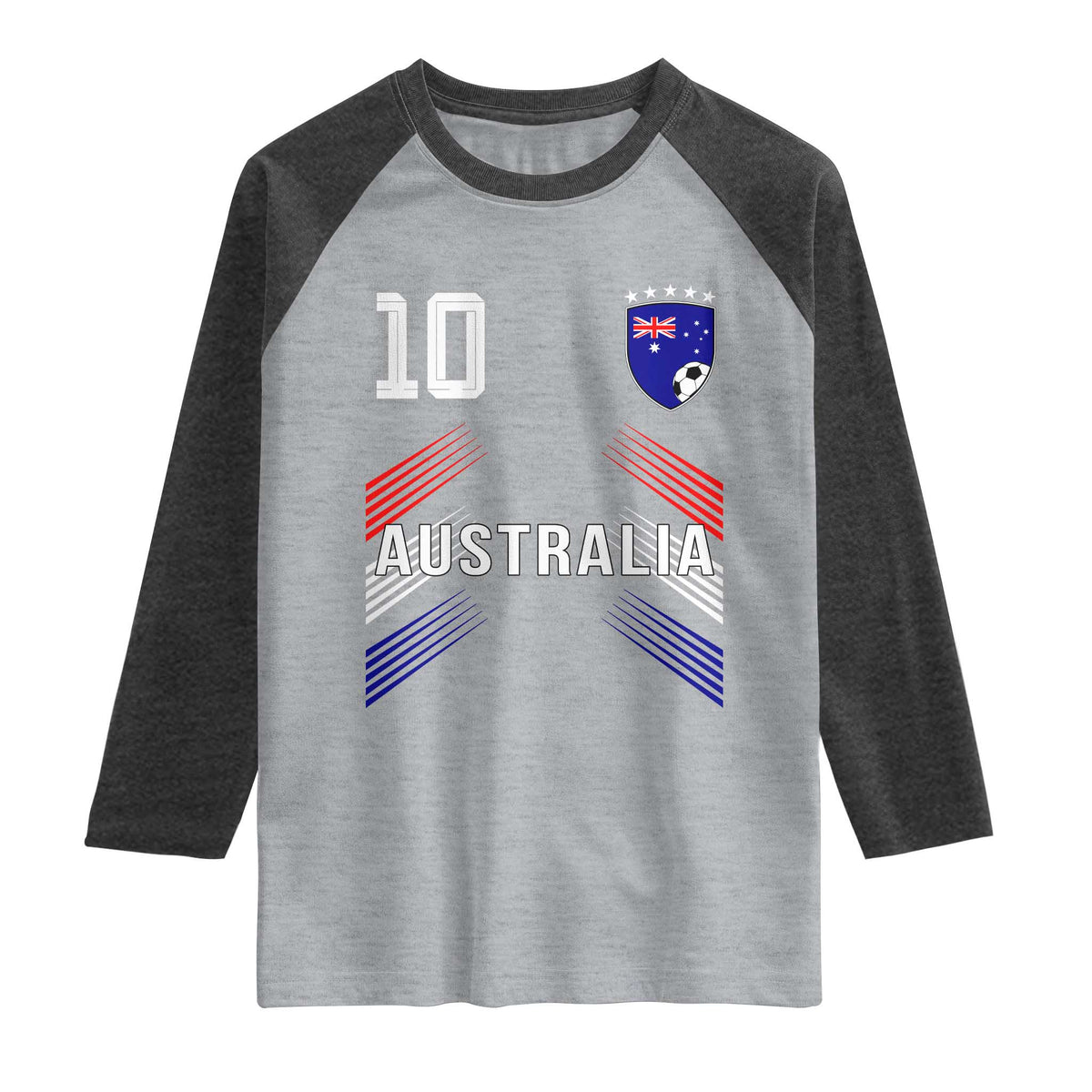 Australia Soccer Sports Graphic Number 10 Jersey Style Raglan Shirt Proud Australian Football Fans Game Day Pride TS02 Heather Gray Heather Charcoal Print Your Wear