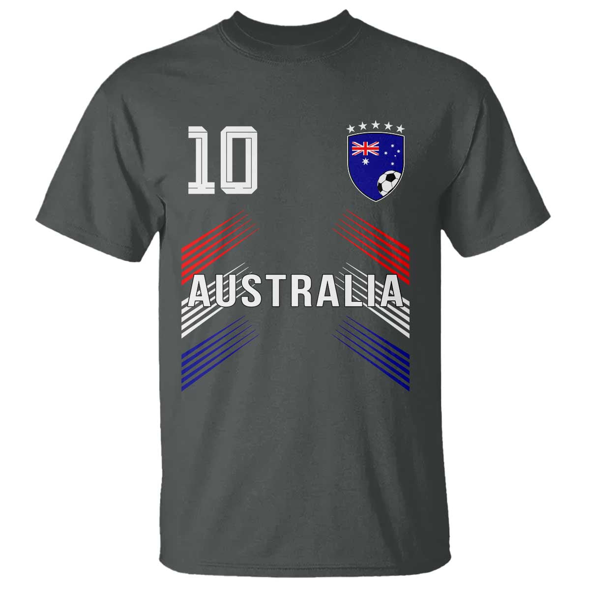 Australia Soccer Sports Graphic Number 10 Jersey Style T Shirt Proud Australian Football Fans Game Day Pride TS02 Dark Heather Print Your Wear