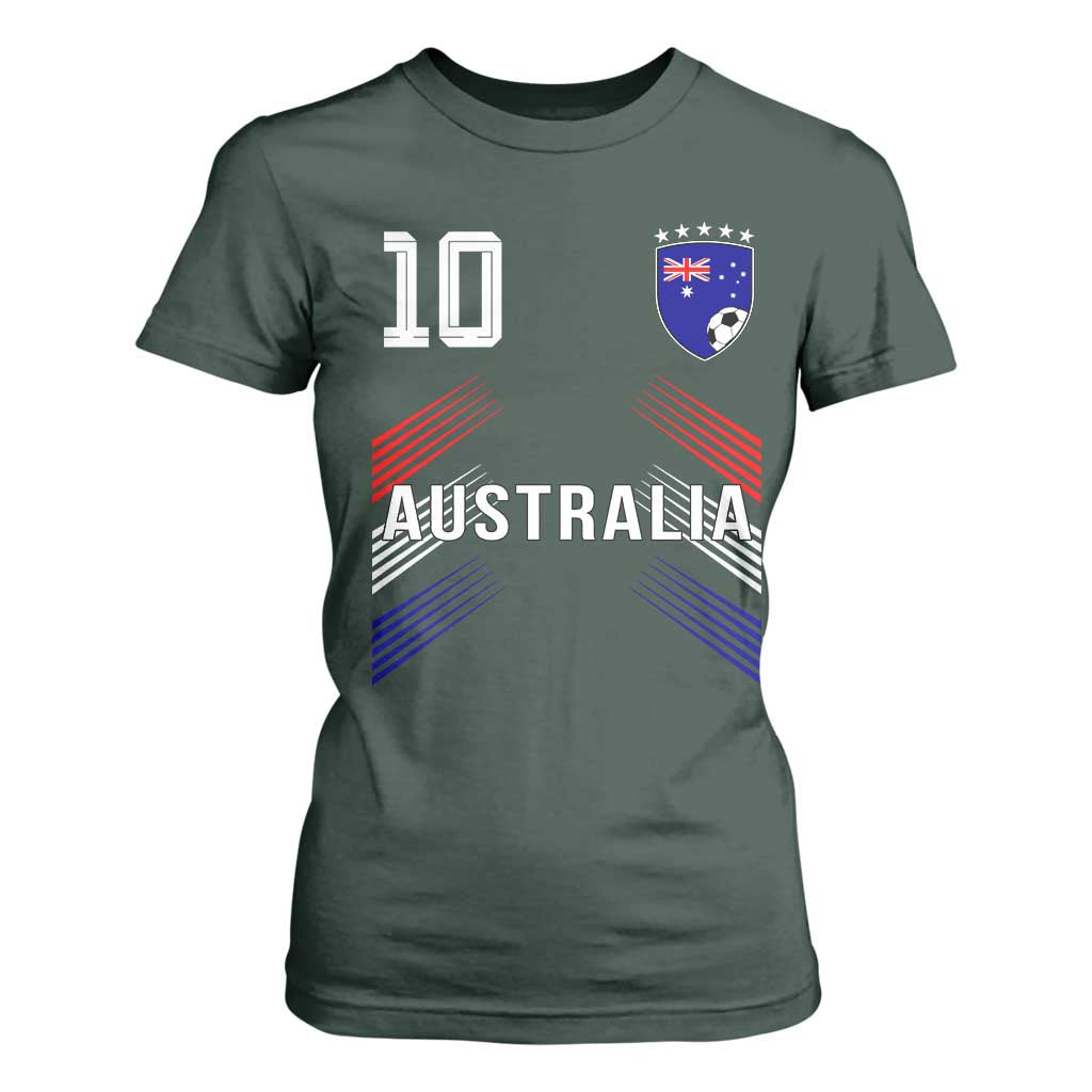 Australia Soccer Sports Graphic Number 10 Jersey Style T Shirt For Women Proud Australian Football Fans Game Day Pride TS02 Dark Forest Green Print Your Wear