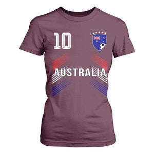 Australia Soccer Sports Graphic Number 10 Jersey Style T Shirt For Women Proud Australian Football Fans Game Day Pride TS02 Maroon Print Your Wear