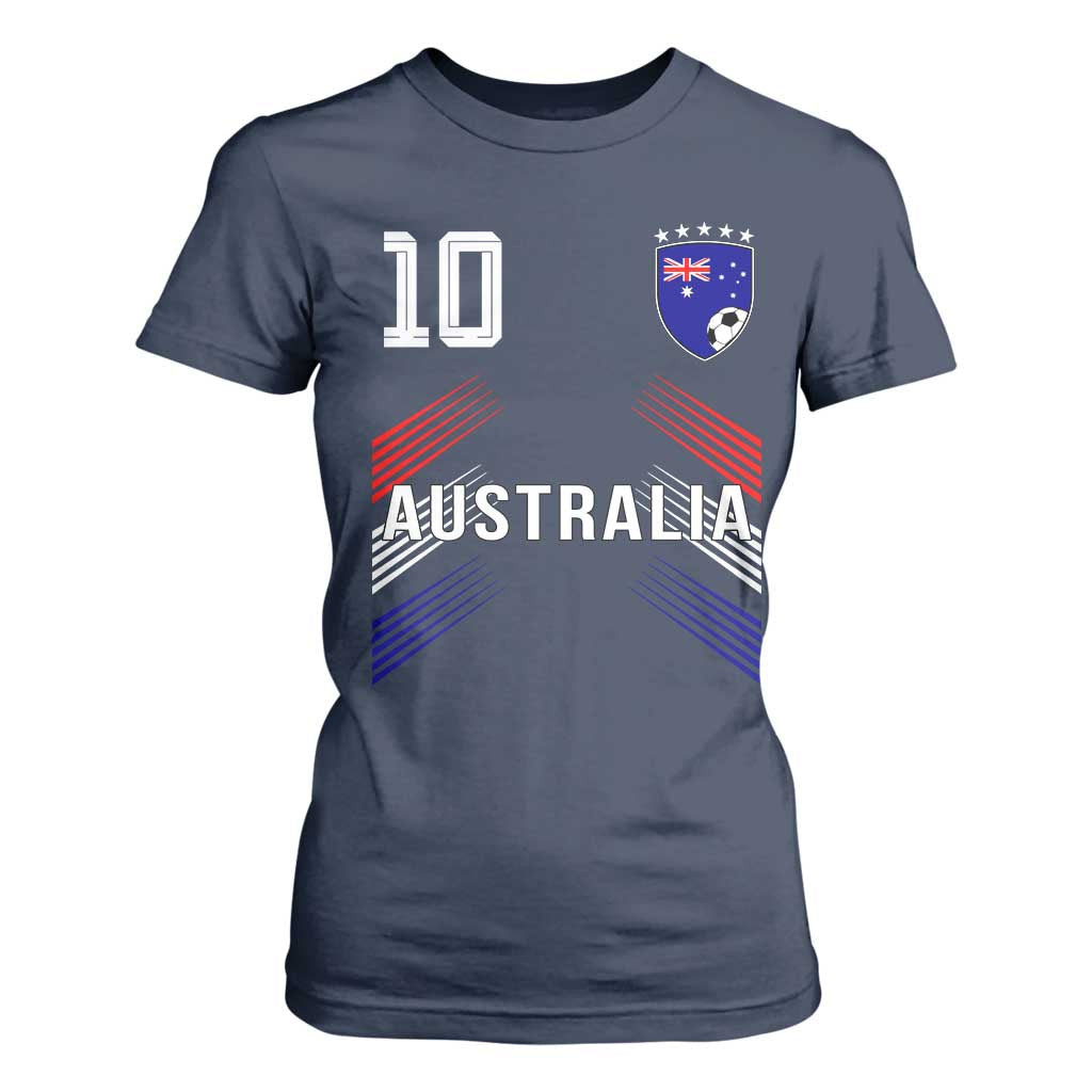 Australia Soccer Sports Graphic Number 10 Jersey Style T Shirt For Women Proud Australian Football Fans Game Day Pride TS02 Navy Print Your Wear