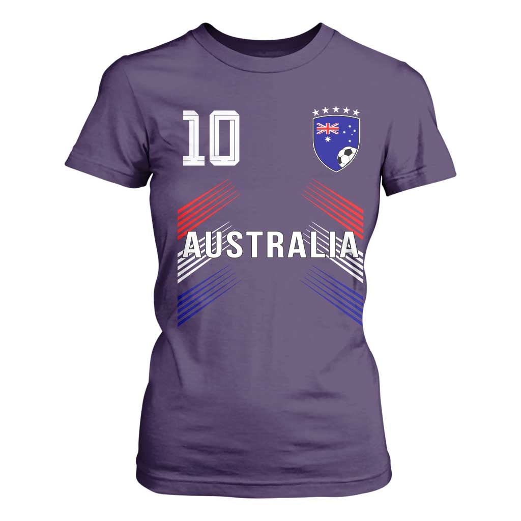 Australia Soccer Sports Graphic Number 10 Jersey Style T Shirt For Women Proud Australian Football Fans Game Day Pride TS02 Purple Print Your Wear