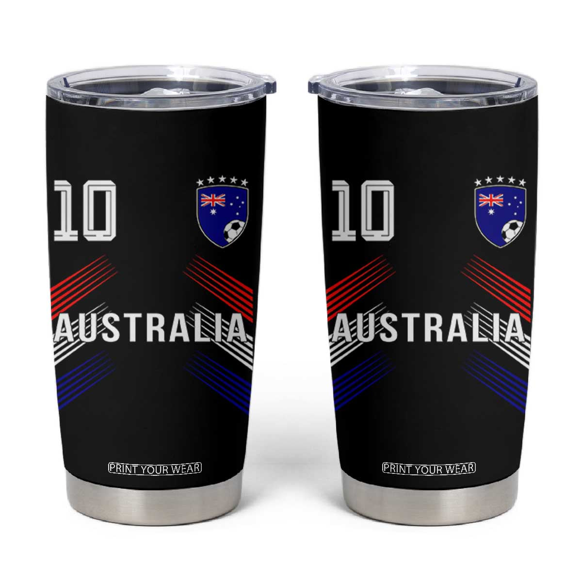 Australia Soccer Sports Graphic Number 10 Jersey Style Tumbler Cup Proud Australian Football Fans Game Day Pride TS02 Black Print Your Wear