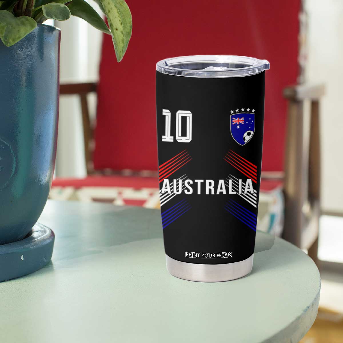 Australia Soccer Sports Graphic Number 10 Jersey Style Tumbler Cup Proud Australian Football Fans Game Day Pride TS02 Print Your Wear