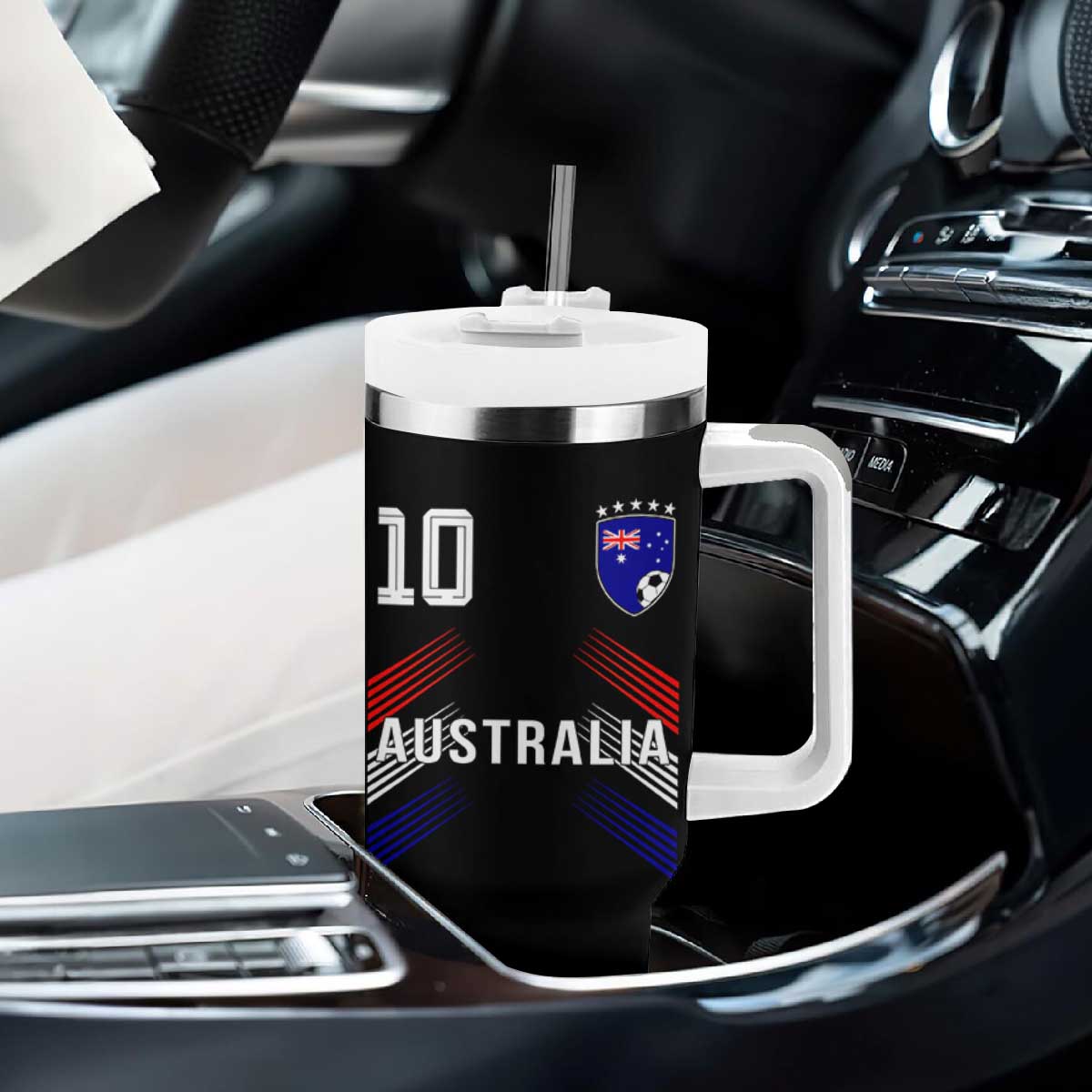 Australia Soccer Sports Graphic Number 10 Jersey Style Tumbler With Handle Proud Australian Football Fans Game Day Pride TS02 Print Your Wear