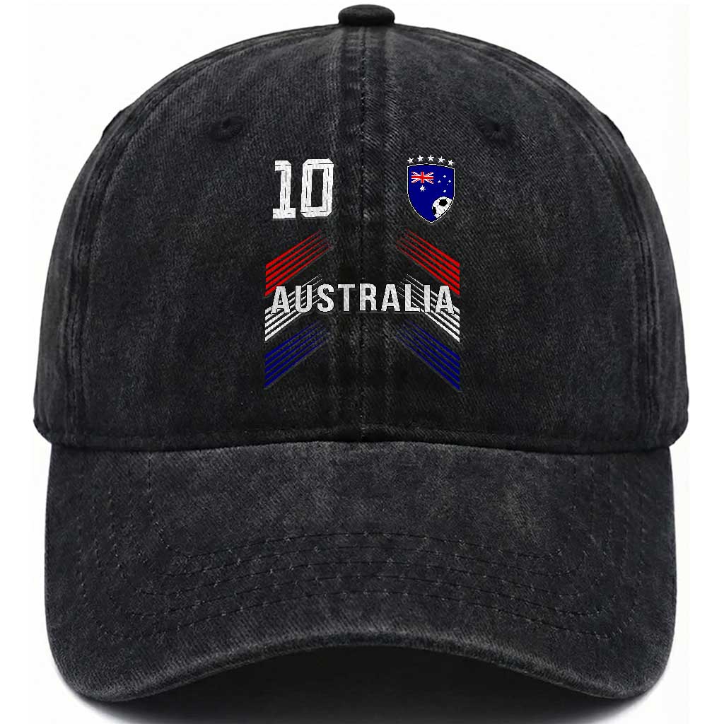Australia Soccer Sports Graphic Number 10 Jersey Style Washed Cotton Baseball Cap Proud Australian Football Fans Game Day Pride TS02 Print Your Wear