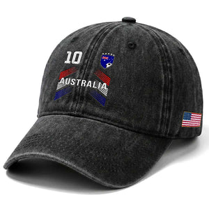 Australia Soccer Sports Graphic Number 10 Jersey Style Washed Cotton Baseball Cap Proud Australian Football Fans Game Day Pride TS02 Print Your Wear
