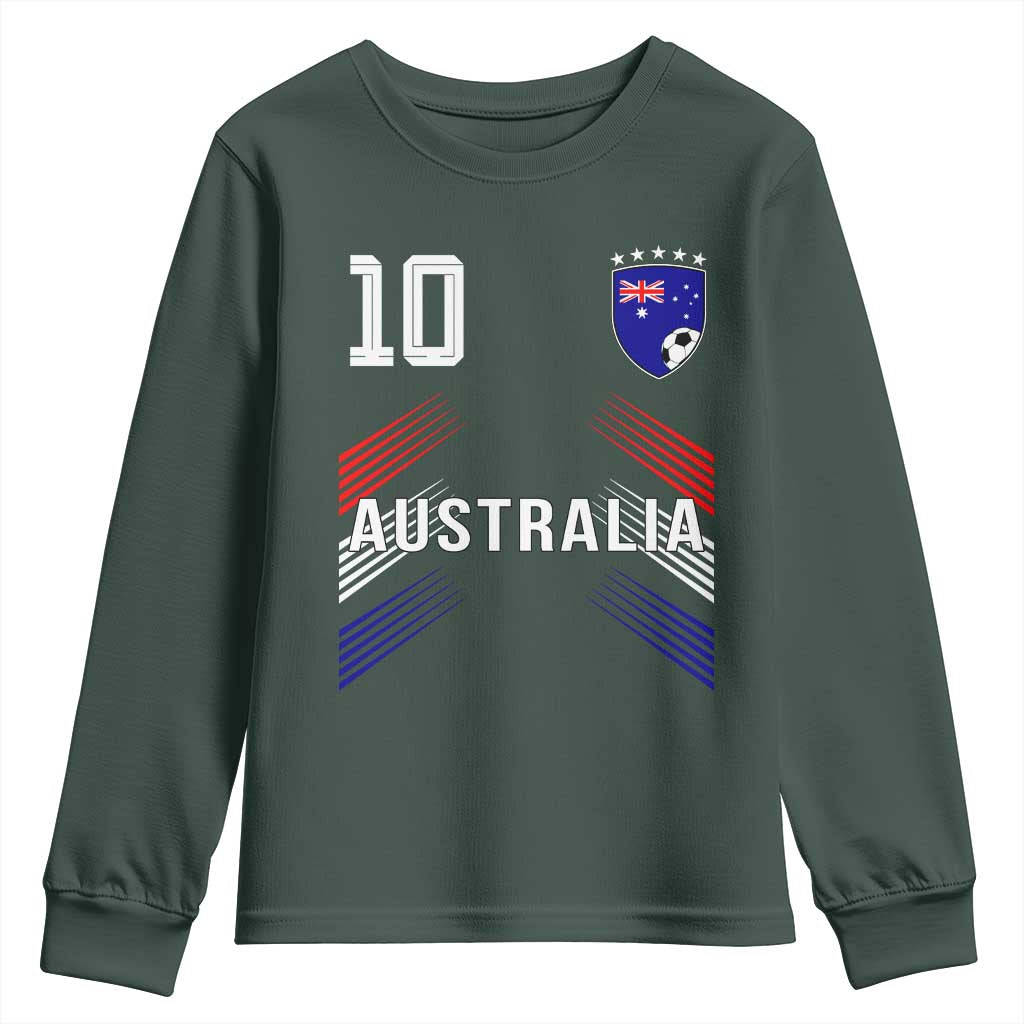 Australia Soccer Sports Graphic Number 10 Jersey Style Youth Sweatshirt Proud Australian Football Fans Game Day Pride TS02 Dark Forest Green Print Your Wear