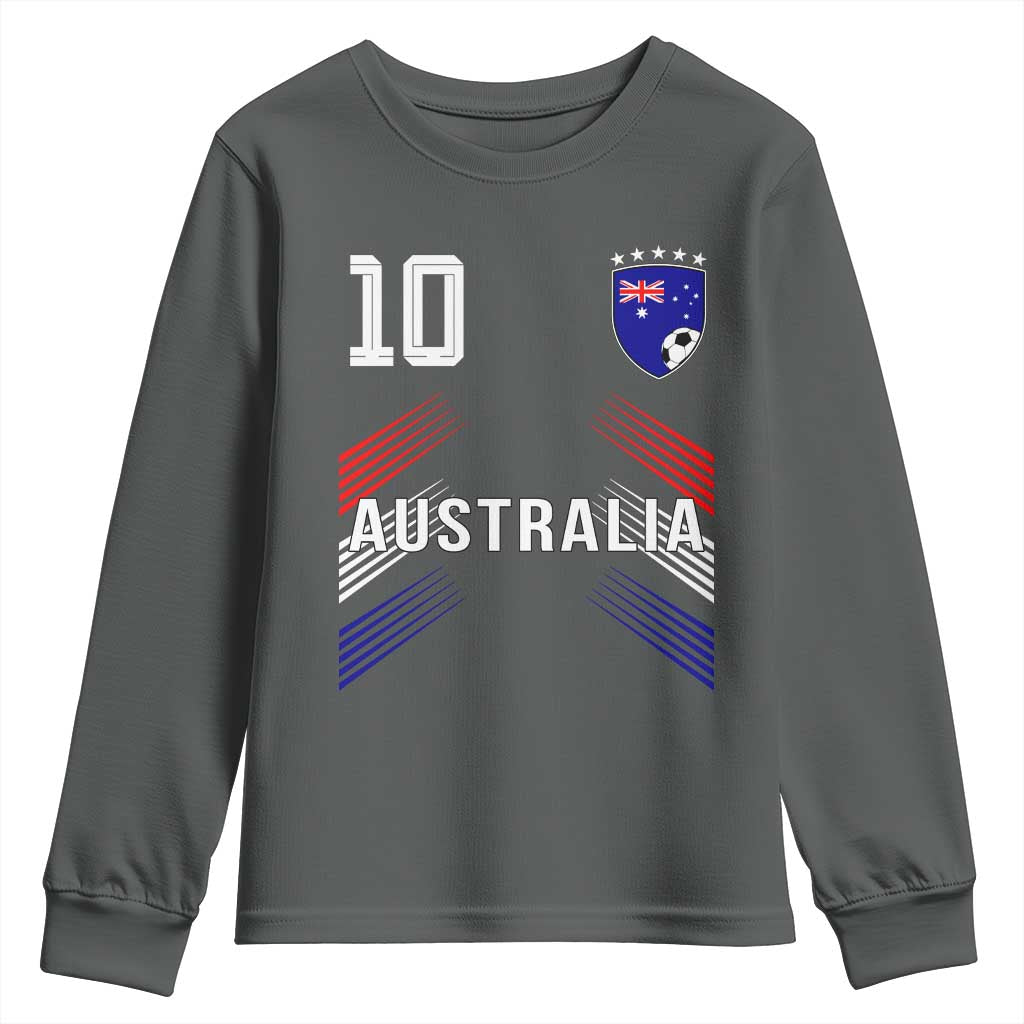 Australia Soccer Sports Graphic Number 10 Jersey Style Youth Sweatshirt Proud Australian Football Fans Game Day Pride TS02 Dark Heather Print Your Wear