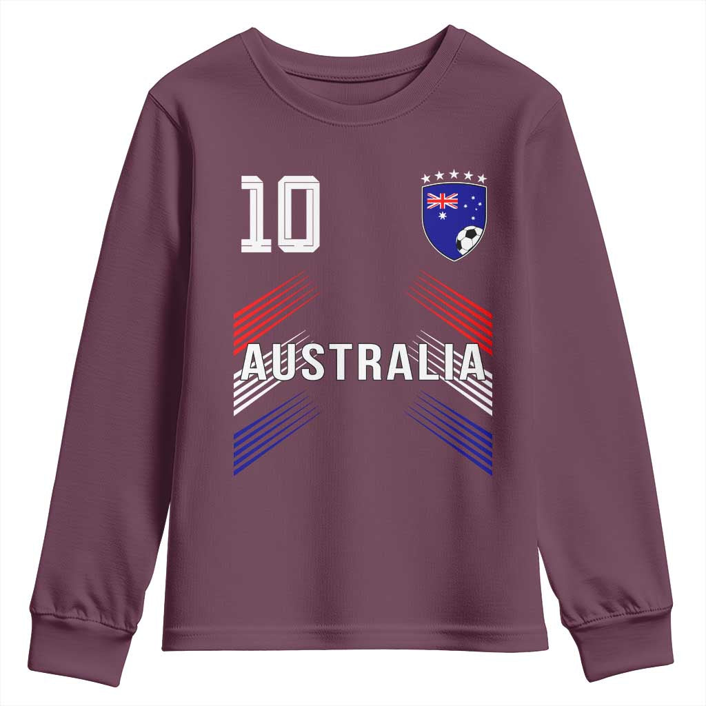 Australia Soccer Sports Graphic Number 10 Jersey Style Youth Sweatshirt Proud Australian Football Fans Game Day Pride TS02 Maroon Print Your Wear