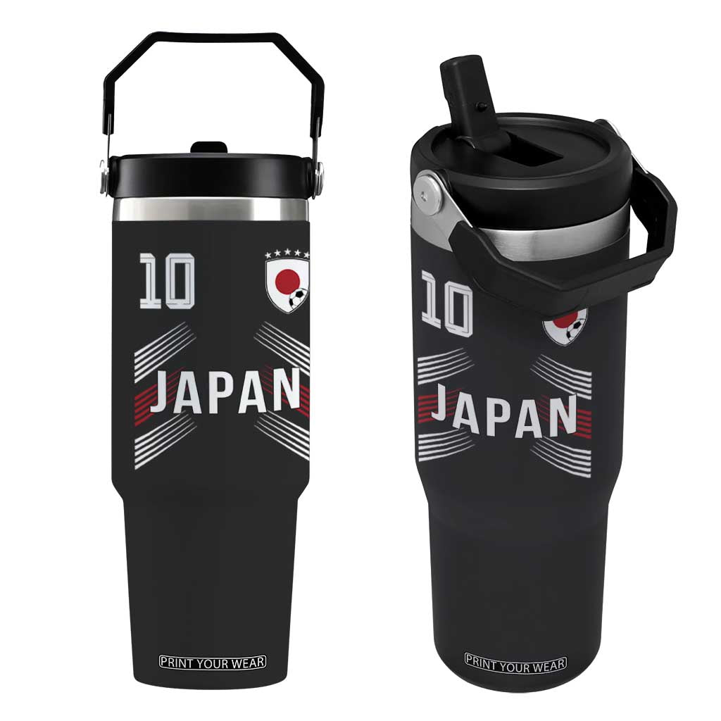 Japan Soccer Sports Graphic Number 10 Jersey Style Flip Straw Tumbler Proud Japanese Football Fans Game Day Pride TS02 One Size: 30 oz Black Print Your Wear