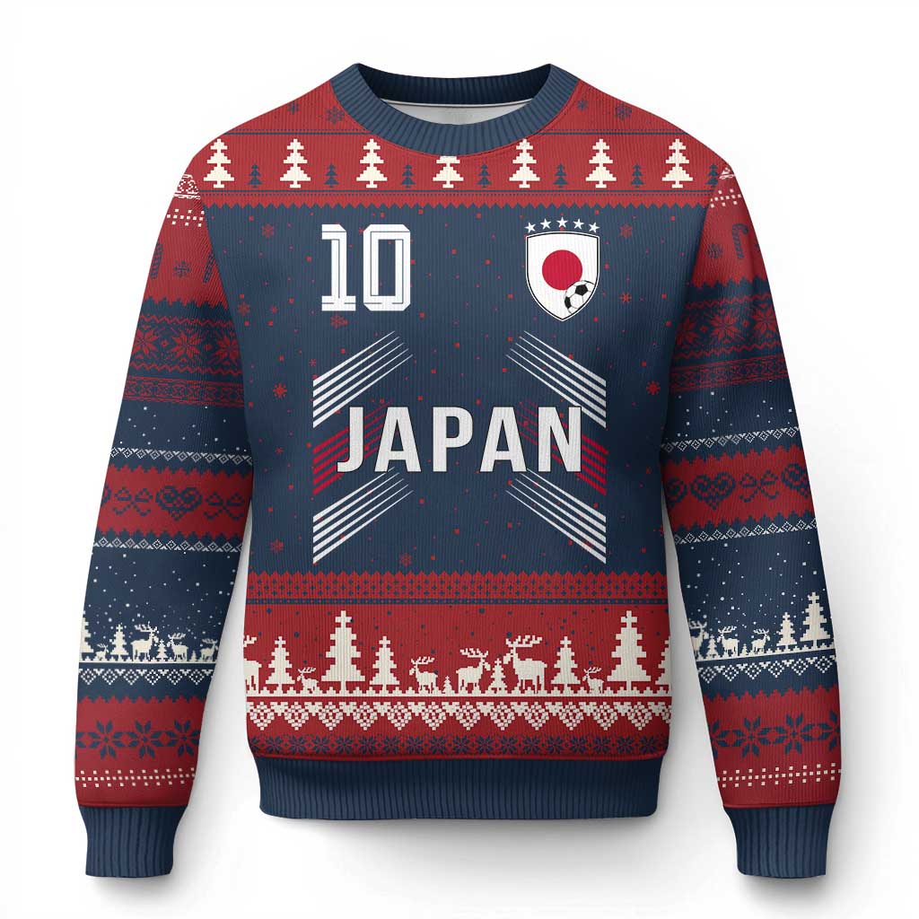 Japan Soccer Sports Graphic Number 10 Jersey Style Ugly Christmas Sweater Proud Japanese Football Fans Game Day Pride TS02 Navy Red Print Your Wear