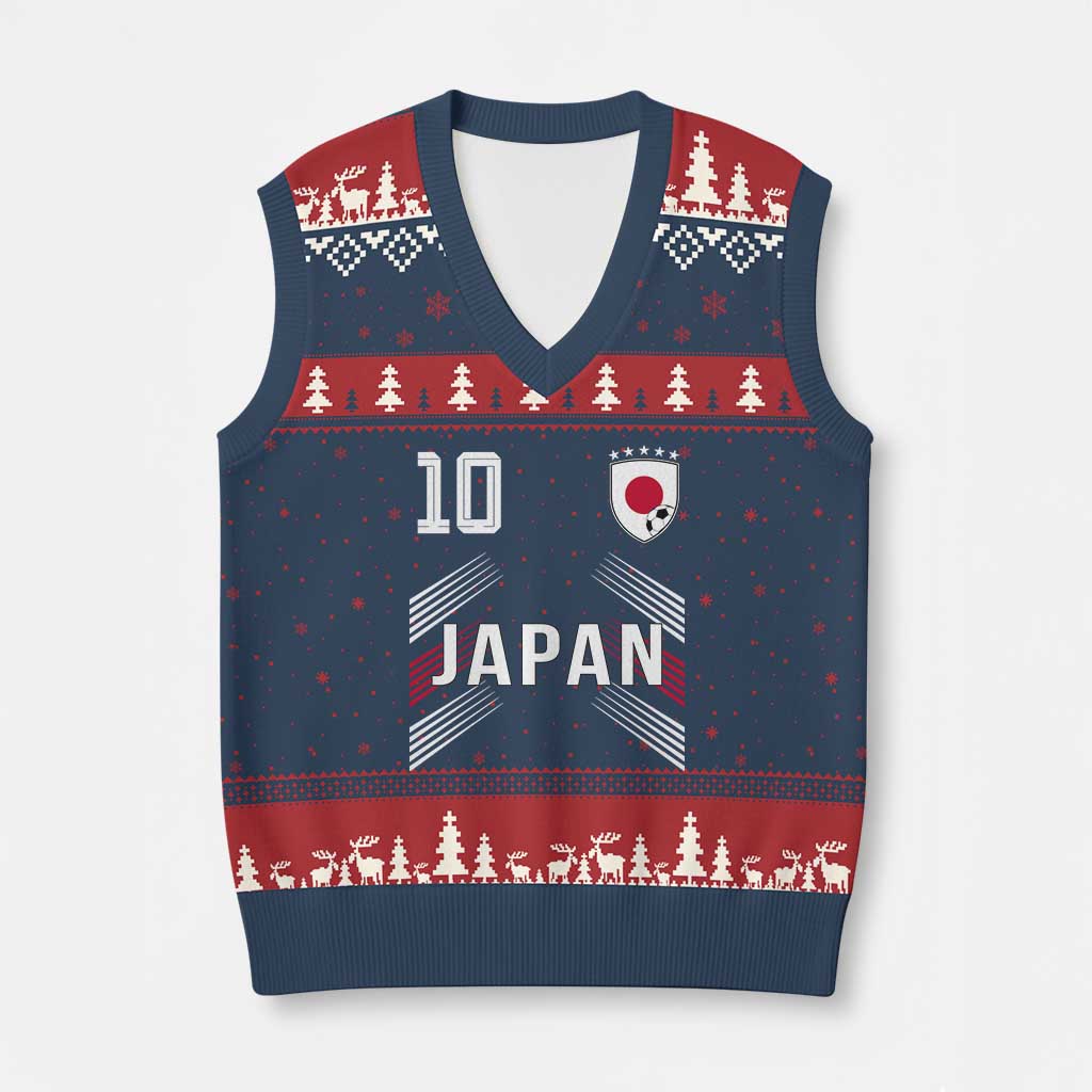 Japan Soccer Sports Graphic Number 10 Jersey Style V-Neck Knit Sweater Vest Proud Japanese Football Fans Game Day Pride TS02 Navy Red Print Your Wear