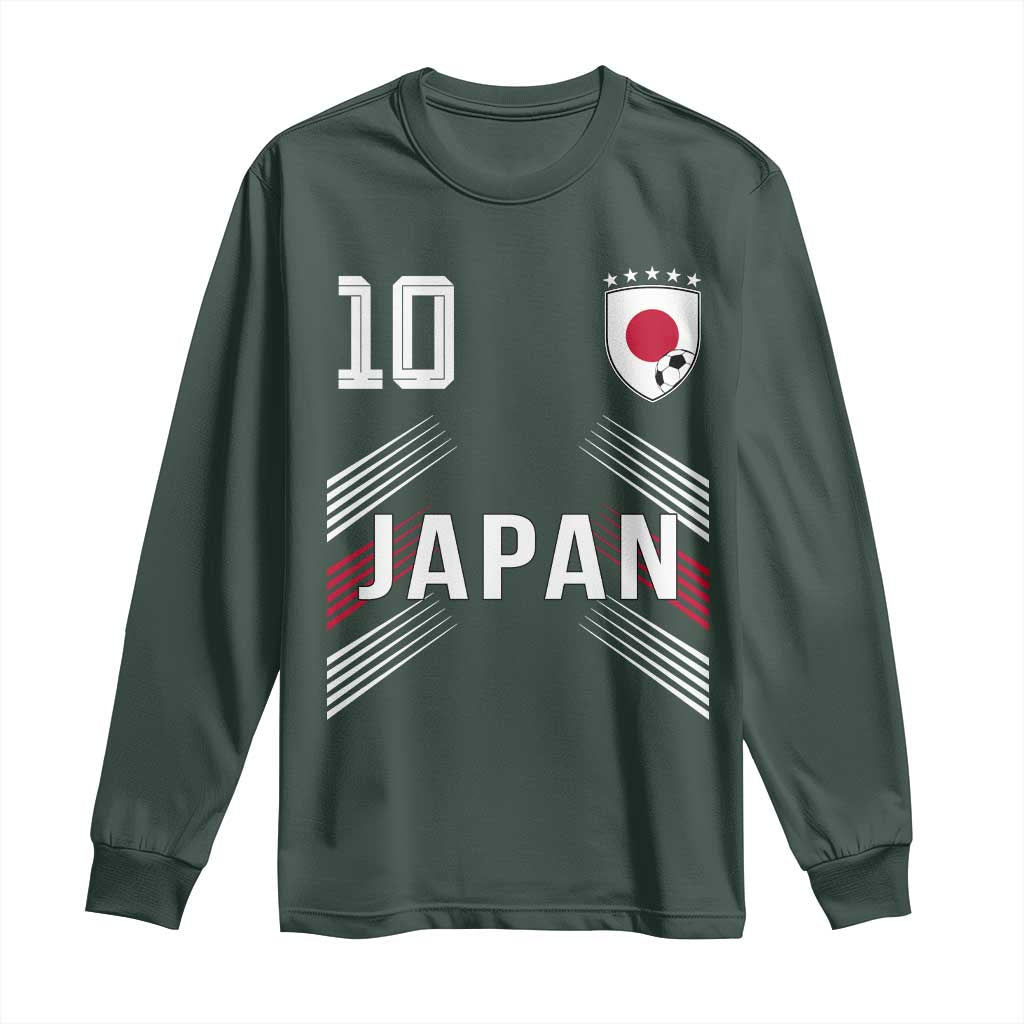 Japan Soccer Sports Graphic Number 10 Jersey Style Long Sleeve Shirt Proud Japanese Football Fans Game Day Pride TS02 Dark Forest Green Print Your Wear