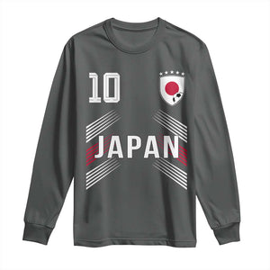 Japan Soccer Sports Graphic Number 10 Jersey Style Long Sleeve Shirt Proud Japanese Football Fans Game Day Pride TS02 Dark Heather Print Your Wear