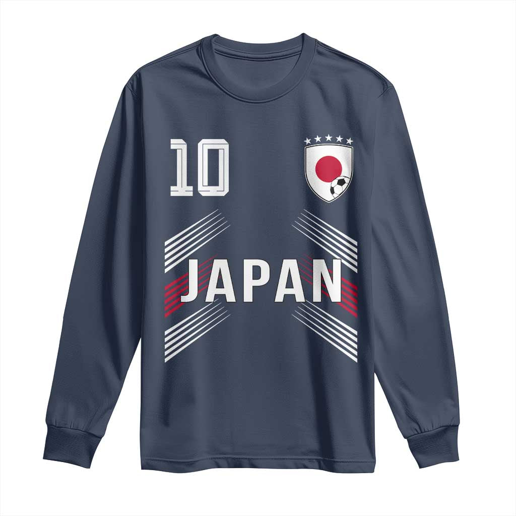 Japan Soccer Sports Graphic Number 10 Jersey Style Long Sleeve Shirt Proud Japanese Football Fans Game Day Pride TS02 Navy Print Your Wear