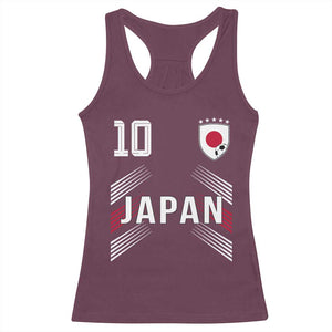 Japan Soccer Sports Graphic Number 10 Jersey Style Racerback Tank Top Proud Japanese Football Fans Game Day Pride TS02 Maroon Print Your Wear