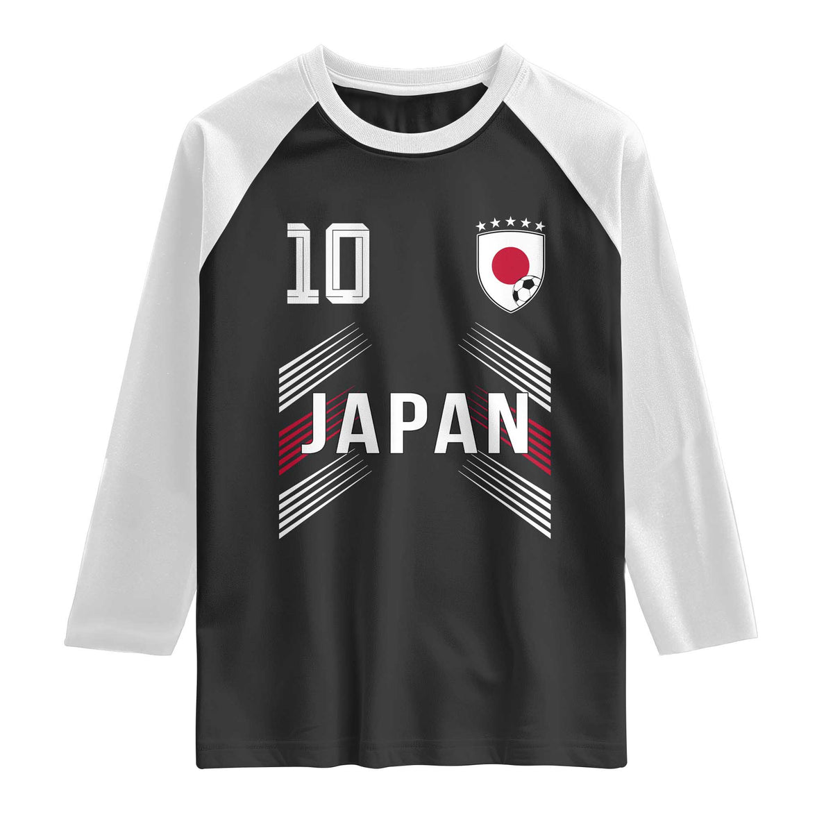 Japan Soccer Sports Graphic Number 10 Jersey Style Raglan Shirt Proud Japanese Football Fans Game Day Pride TS02 Black White Print Your Wear