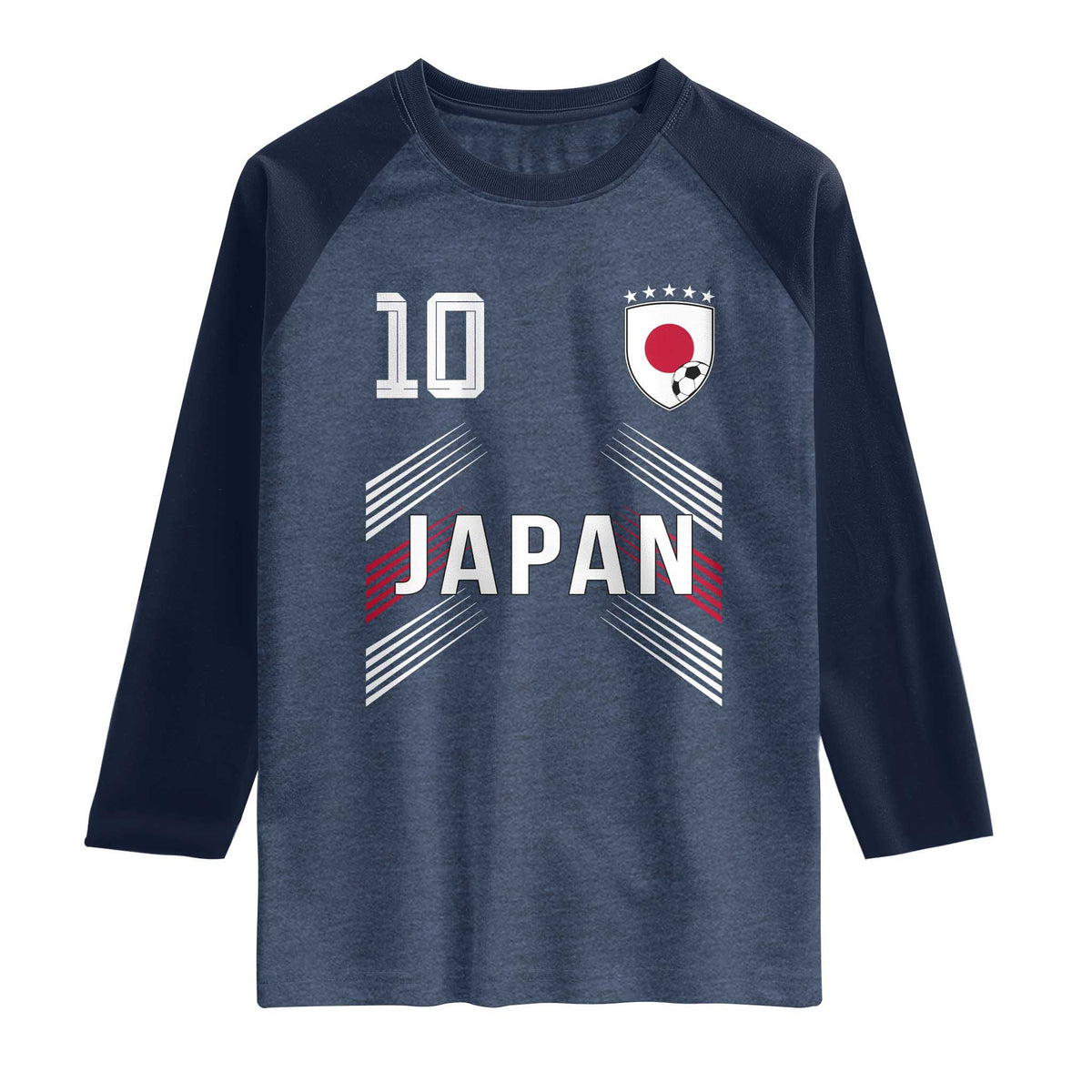 Japan Soccer Sports Graphic Number 10 Jersey Style Raglan Shirt Proud Japanese Football Fans Game Day Pride TS02 Heather Denim Navy Print Your Wear