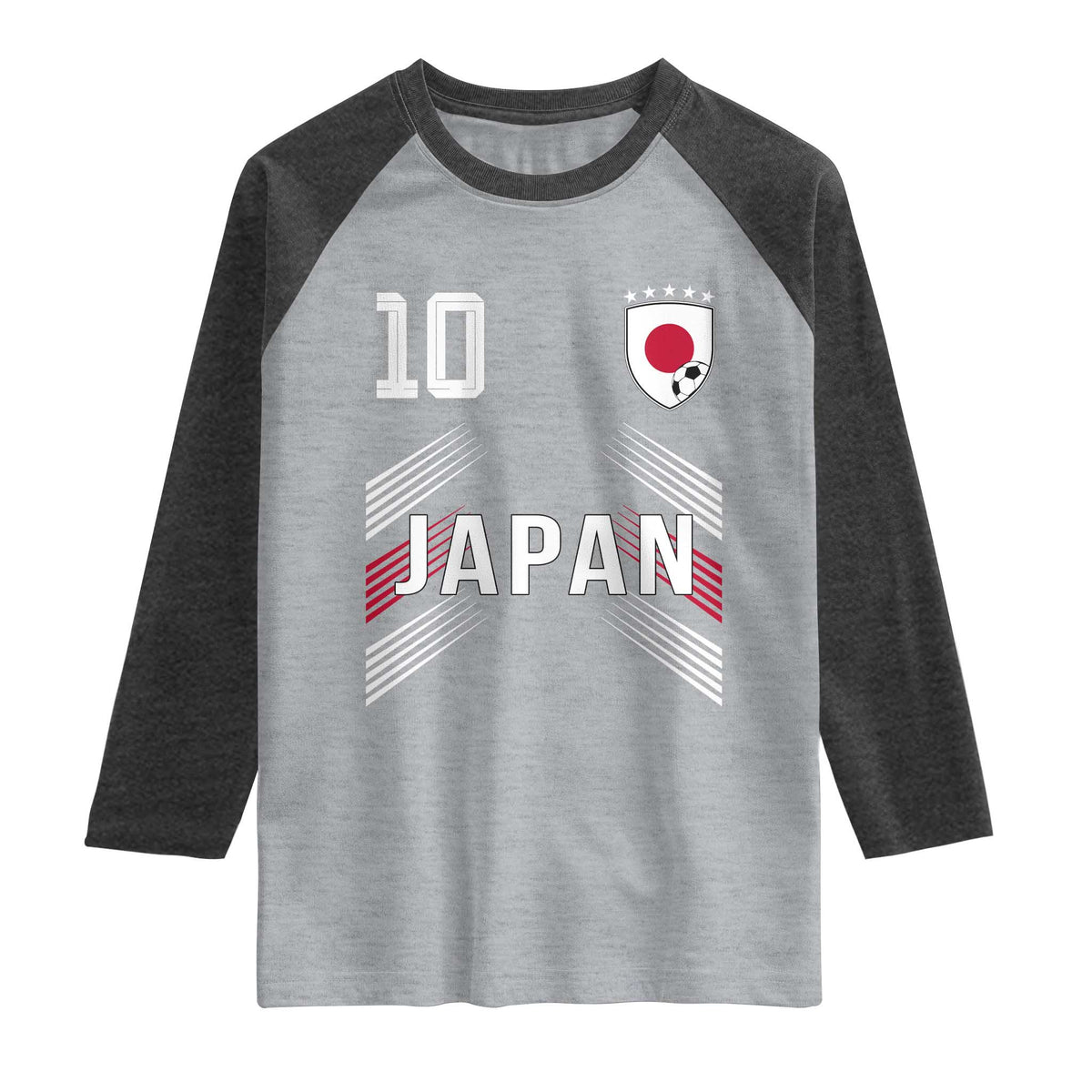 Japan Soccer Sports Graphic Number 10 Jersey Style Raglan Shirt Proud Japanese Football Fans Game Day Pride TS02 Heather Gray Heather Charcoal Print Your Wear