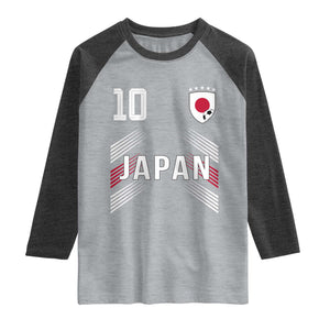 Japan Soccer Sports Graphic Number 10 Jersey Style Raglan Shirt Proud Japanese Football Fans Game Day Pride TS02 Heather Gray Heather Charcoal Print Your Wear