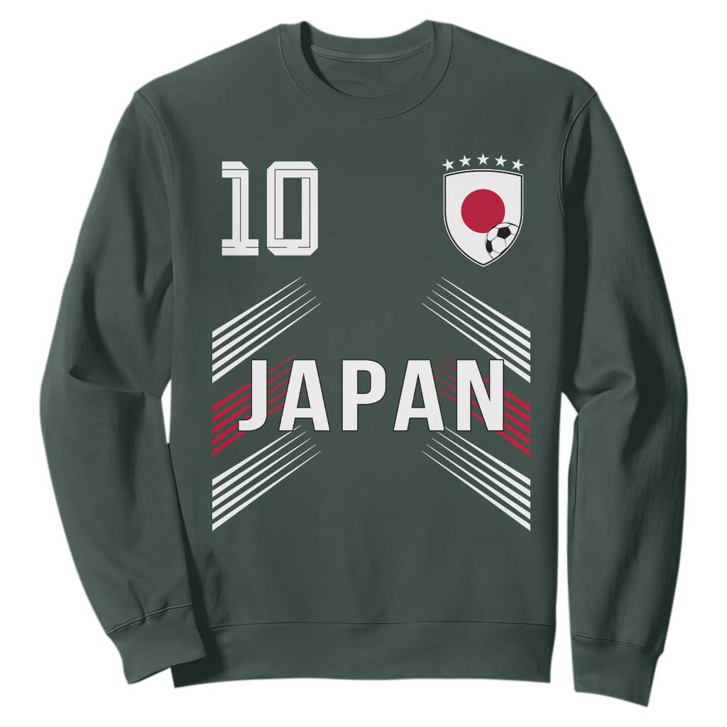 Japan Soccer Sports Graphic Number 10 Jersey Style Sweatshirt Proud Japanese Football Fans Game Day Pride TS02 Dark Forest Green Print Your Wear
