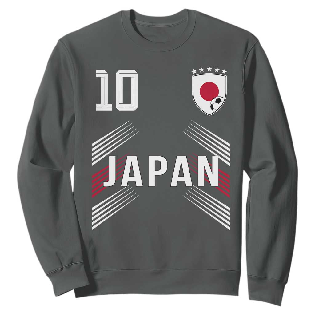Japan Soccer Sports Graphic Number 10 Jersey Style Sweatshirt Proud Japanese Football Fans Game Day Pride TS02 Dark Heather Print Your Wear