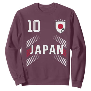 Japan Soccer Sports Graphic Number 10 Jersey Style Sweatshirt Proud Japanese Football Fans Game Day Pride TS02 Maroon Print Your Wear