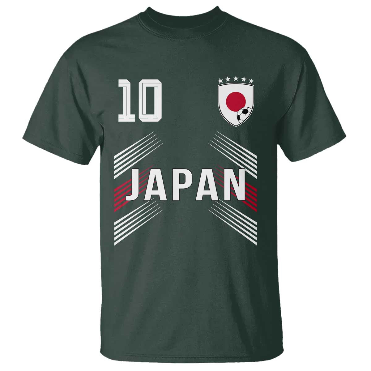 Japan Soccer Sports Graphic Number 10 Jersey Style T Shirt Proud Japanese Football Fans Game Day Pride TS02 Dark Forest Green Print Your Wear