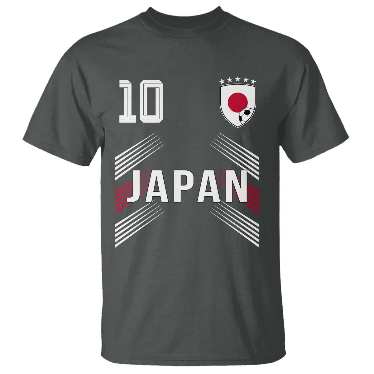 Japan Soccer Sports Graphic Number 10 Jersey Style T Shirt Proud Japanese Football Fans Game Day Pride TS02 Dark Heather Print Your Wear
