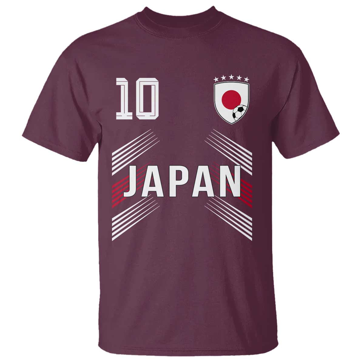 Japan Soccer Sports Graphic Number 10 Jersey Style T Shirt Proud Japanese Football Fans Game Day Pride TS02 Maroon Print Your Wear