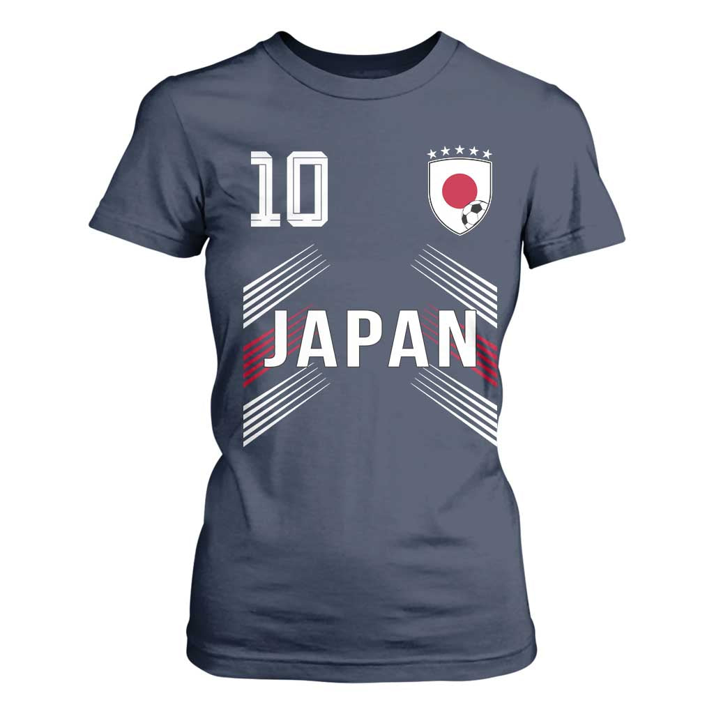 Japan Soccer Sports Graphic Number 10 Jersey Style T Shirt For Women Proud Japanese Football Fans Game Day Pride TS02 Navy Print Your Wear