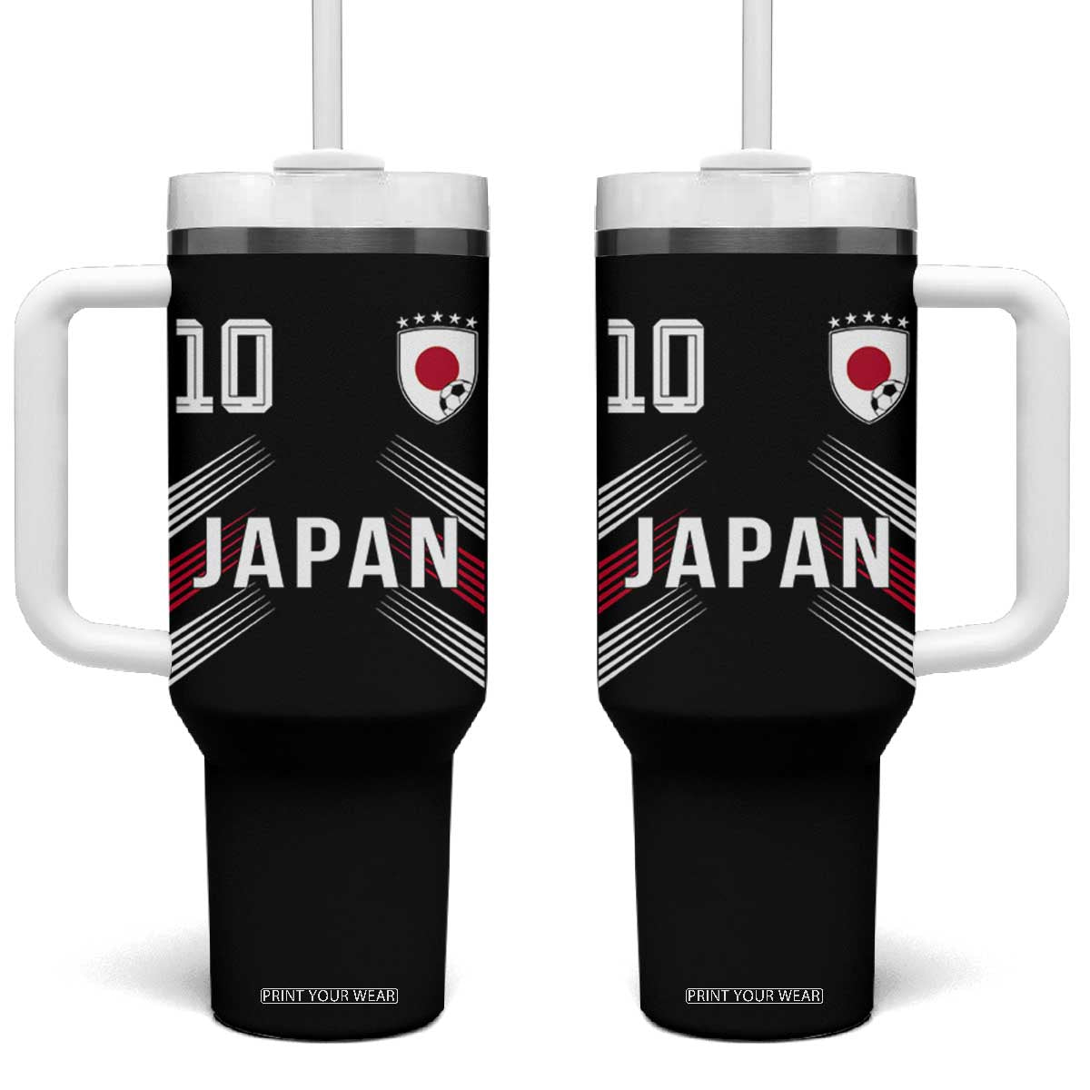 Japan Soccer Sports Graphic Number 10 Jersey Style Tumbler With Handle Proud Japanese Football Fans Game Day Pride TS02 One Size: 40 oz Black Print Your Wear