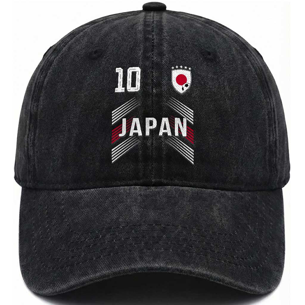 Japan Soccer Sports Graphic Number 10 Jersey Style Washed Cotton Baseball Cap Proud Japanese Football Fans Game Day Pride TS02 Print Your Wear