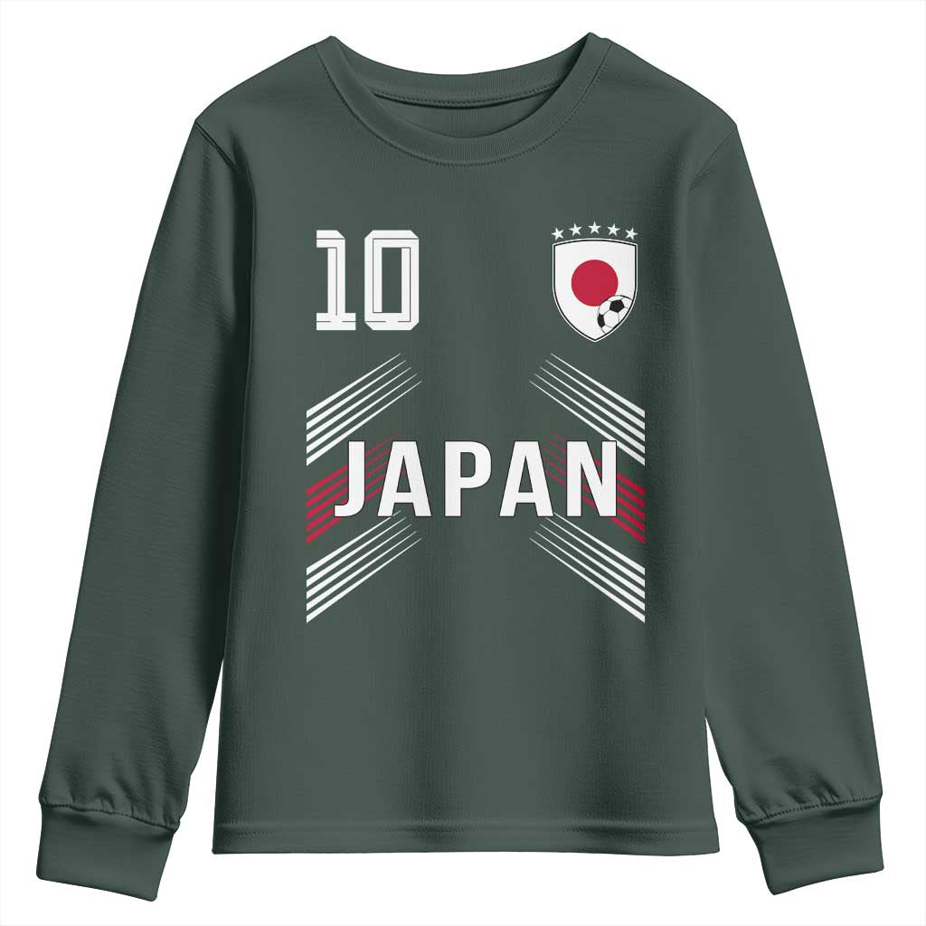Japan Soccer Sports Graphic Number 10 Jersey Style Youth Sweatshirt Proud Japanese Football Fans Game Day Pride TS02 Dark Forest Green Print Your Wear