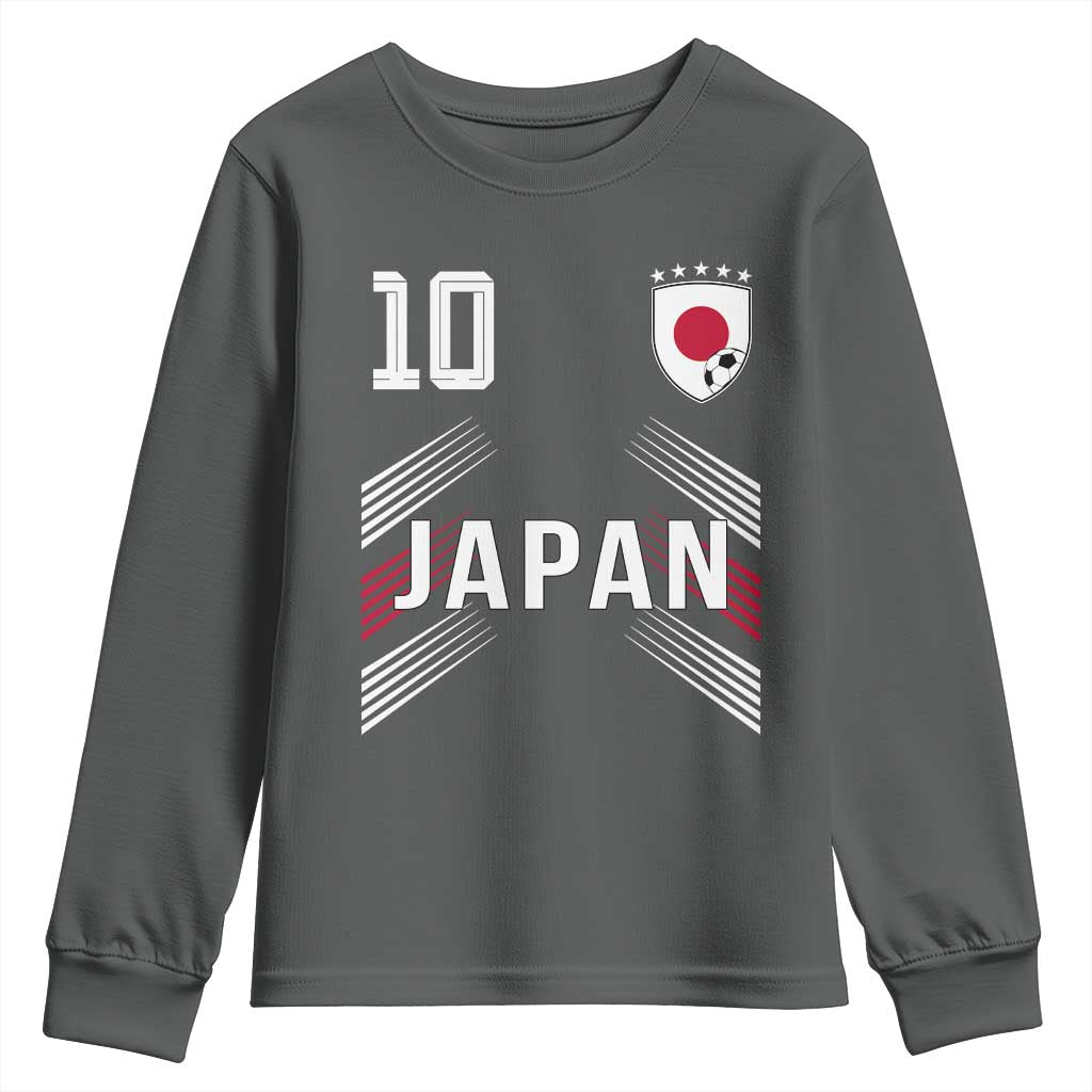 Japan Soccer Sports Graphic Number 10 Jersey Style Youth Sweatshirt Proud Japanese Football Fans Game Day Pride TS02 Dark Heather Print Your Wear