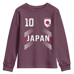 Japan Soccer Sports Graphic Number 10 Jersey Style Youth Sweatshirt Proud Japanese Football Fans Game Day Pride TS02 Maroon Print Your Wear