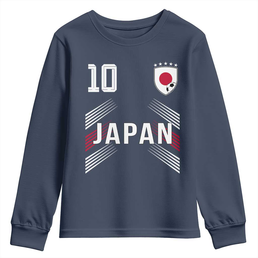 Japan Soccer Sports Graphic Number 10 Jersey Style Youth Sweatshirt Proud Japanese Football Fans Game Day Pride TS02 Navy Print Your Wear