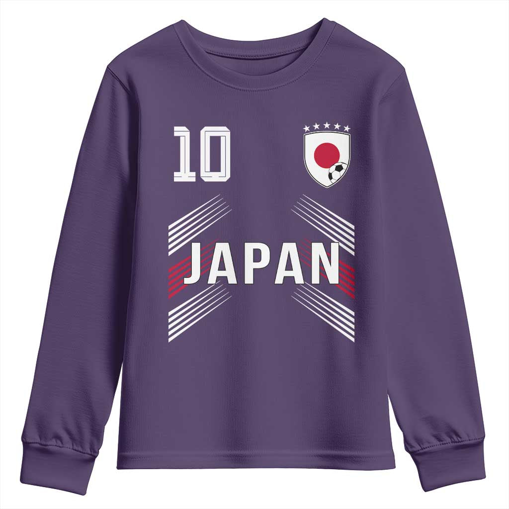 Japan Soccer Sports Graphic Number 10 Jersey Style Youth Sweatshirt Proud Japanese Football Fans Game Day Pride TS02 Purple Print Your Wear