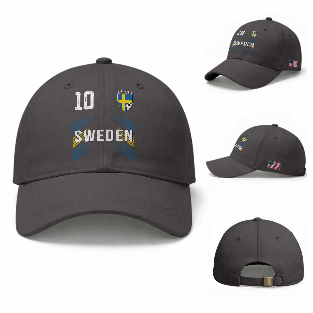 Sweden Soccer Sports Graphic Number 10 Jersey Style Baseball Cap Proud Swedish Football Fans Game Day Pride TS02 Baseball Cap Universal Fit Dark Gray Print Your Wear