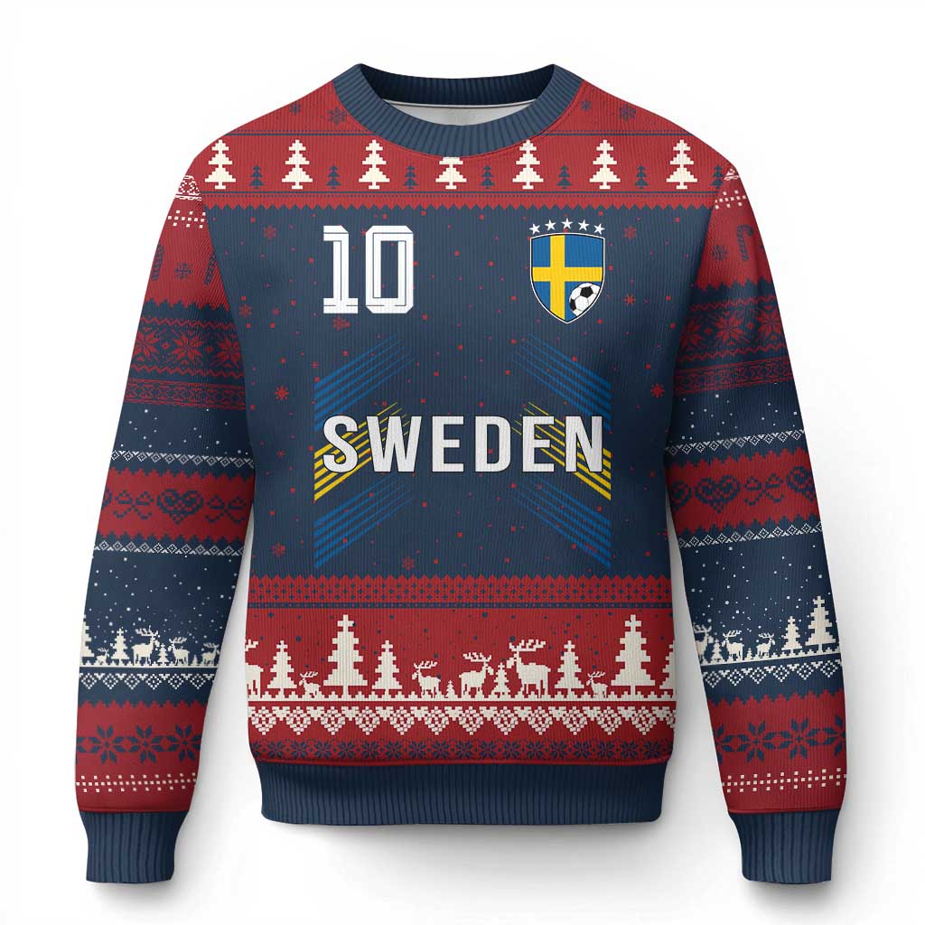 Sweden Soccer Sports Graphic Number 10 Jersey Style Ugly Christmas Sweater Proud Swedish Football Fans Game Day Pride TS02 Navy Red Print Your Wear