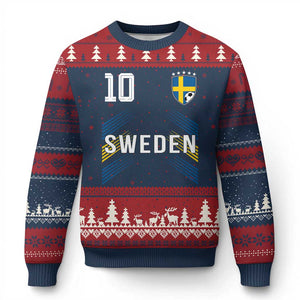 Sweden Soccer Sports Graphic Number 10 Jersey Style Ugly Christmas Sweater Proud Swedish Football Fans Game Day Pride TS02 Navy Red Print Your Wear